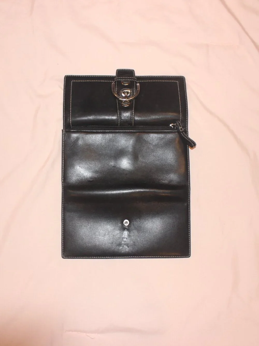 Vintage Coach Soho Black Leather Buckle Long Wallet Y2K Silver Hardware